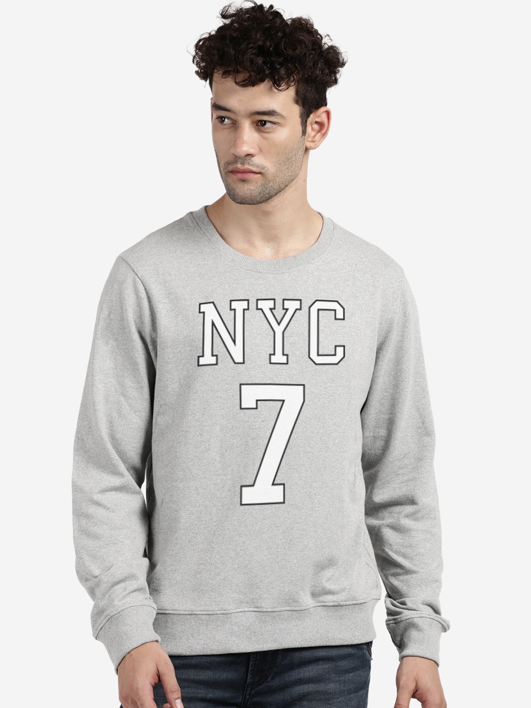 

MASH UNLIMITED Men Cotton Grey Printed Sweatshirt