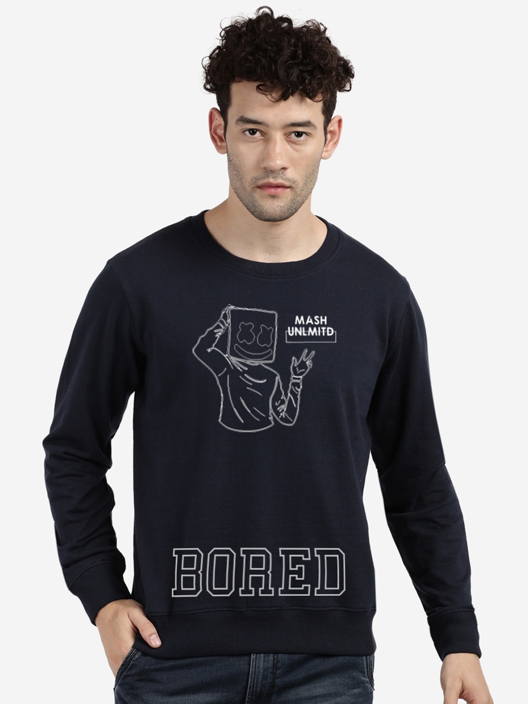 

MASH UNLIMITED Men Navy Blue Printed Sweatshirt