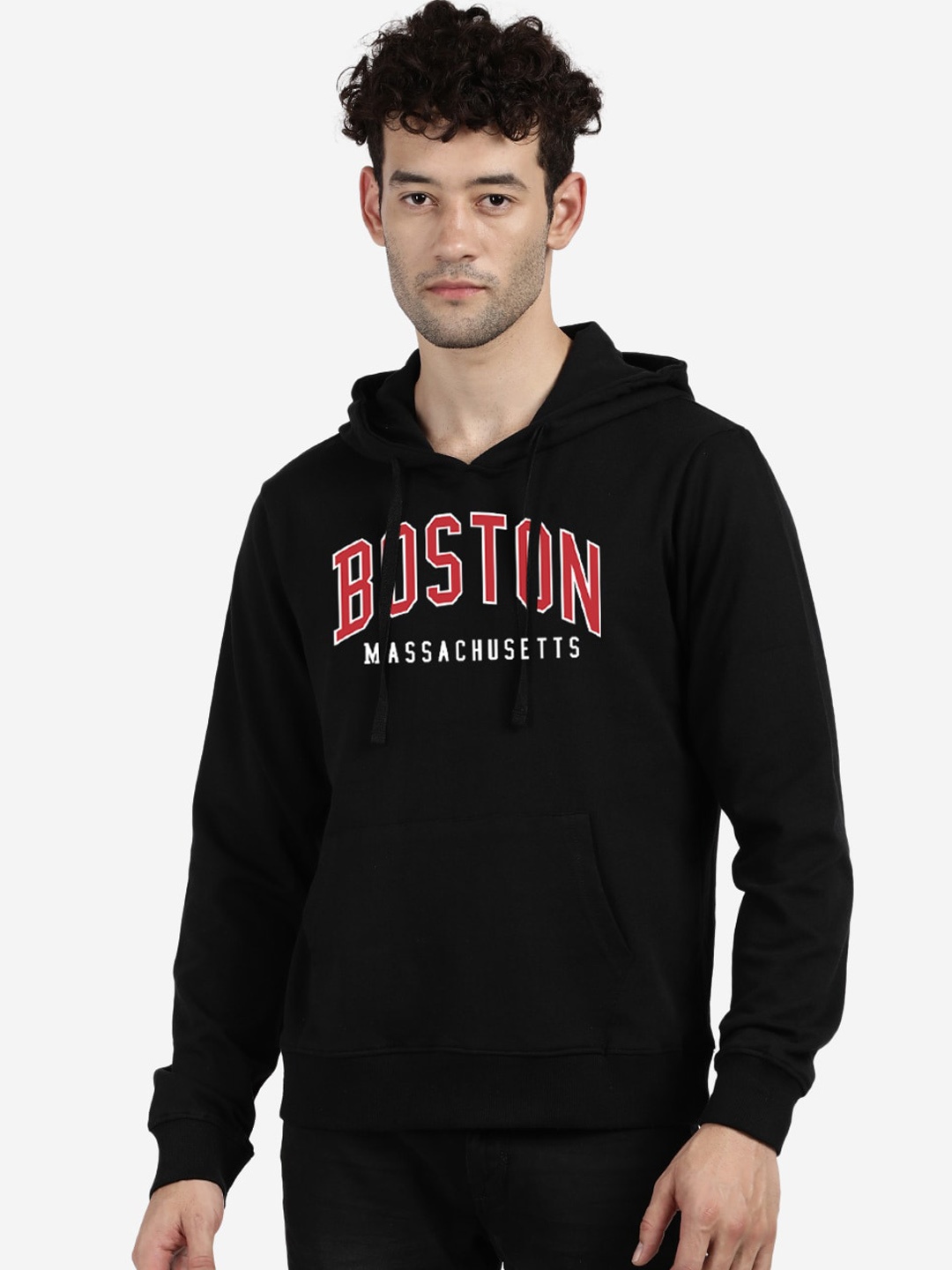 

MASH UNLIMITED Men Black Printed Hooded Sweatshirt