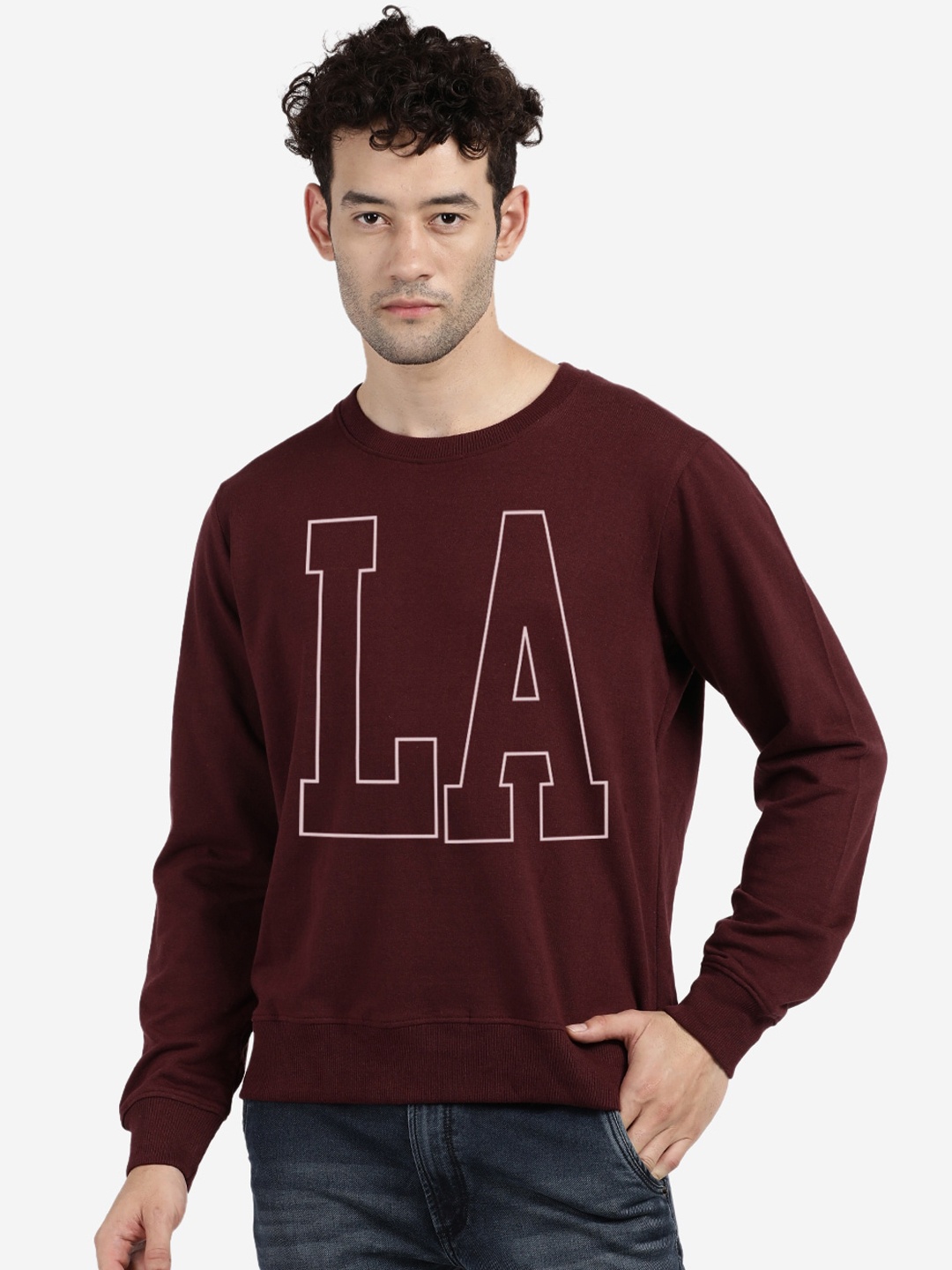 

MASH UNLIMITED Men Maroon Printed Cotton Sweatshirt
