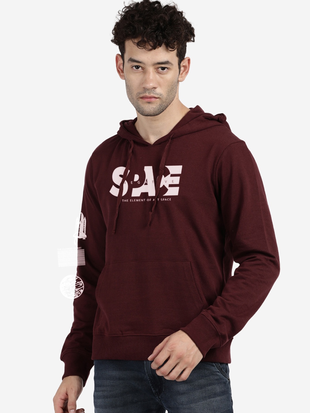 

MASH UNLIMITED Men Maroon Printed Hooded Sweatshirt