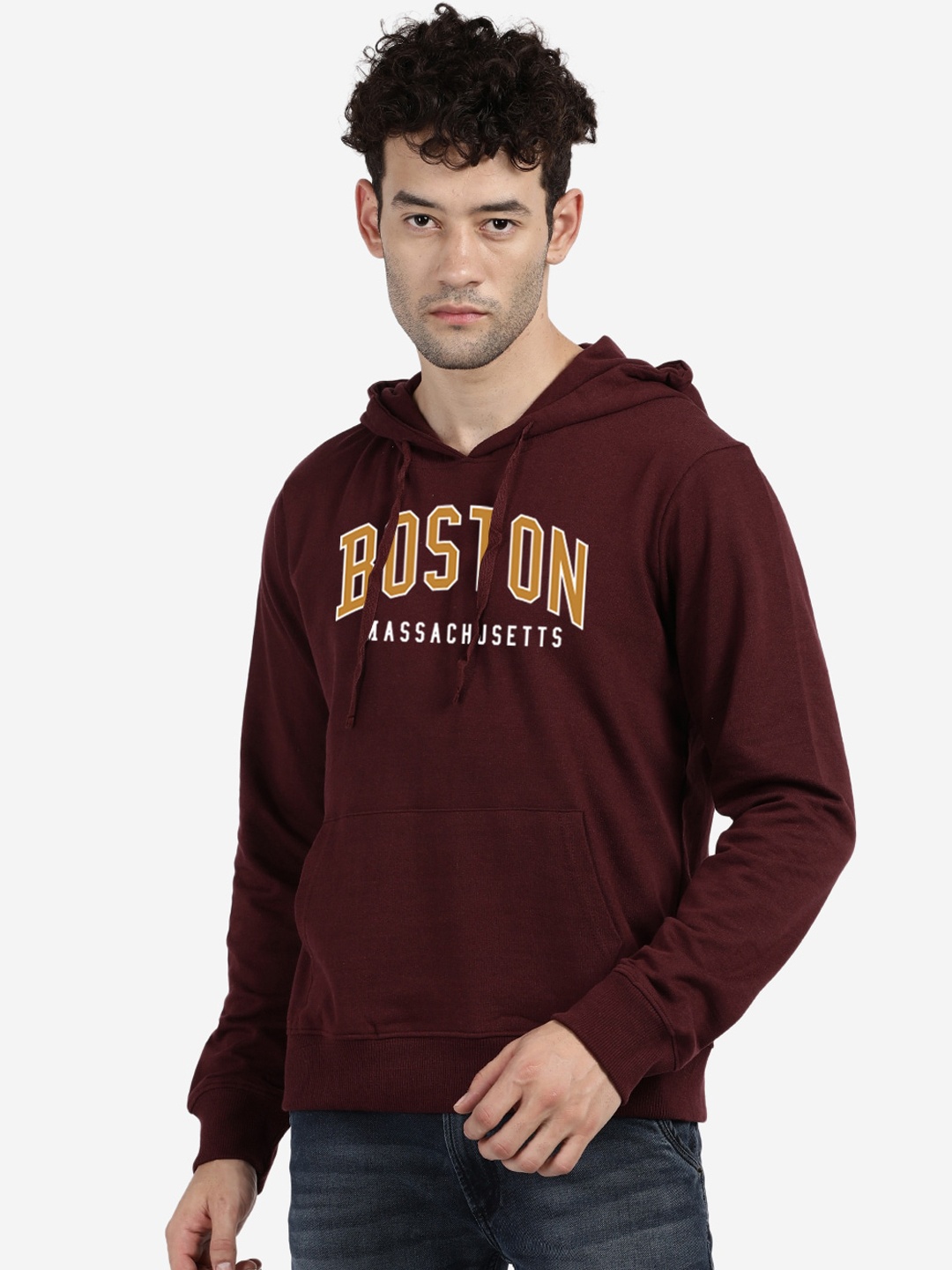 

MASH UNLIMITED Men Maroon Printed Hooded Sweatshirt