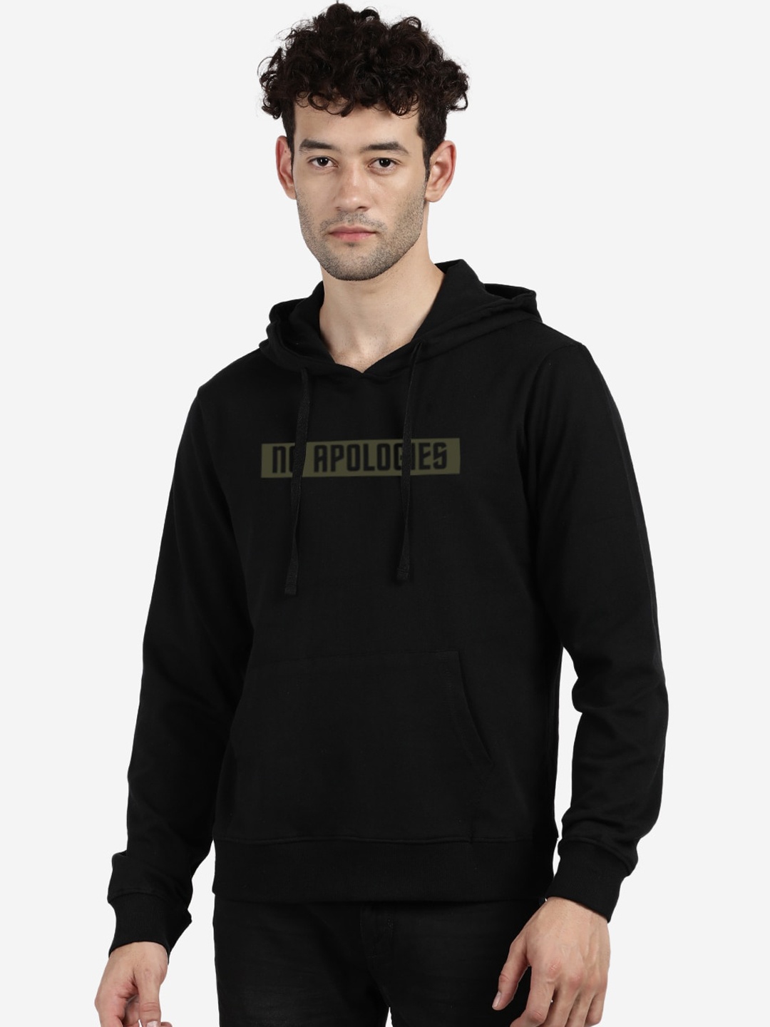 

MASH UNLIMITED Men Black Hooded Cotton Sweatshirt