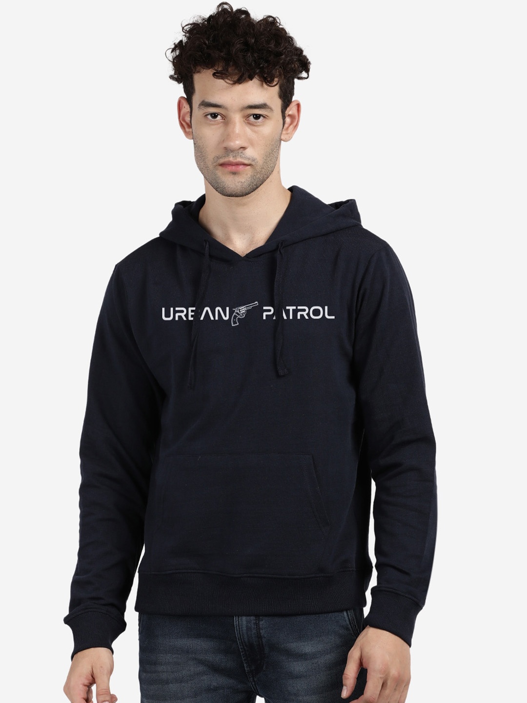 

MASH UNLIMITED Men Navy Blue Hooded Sweatshirt