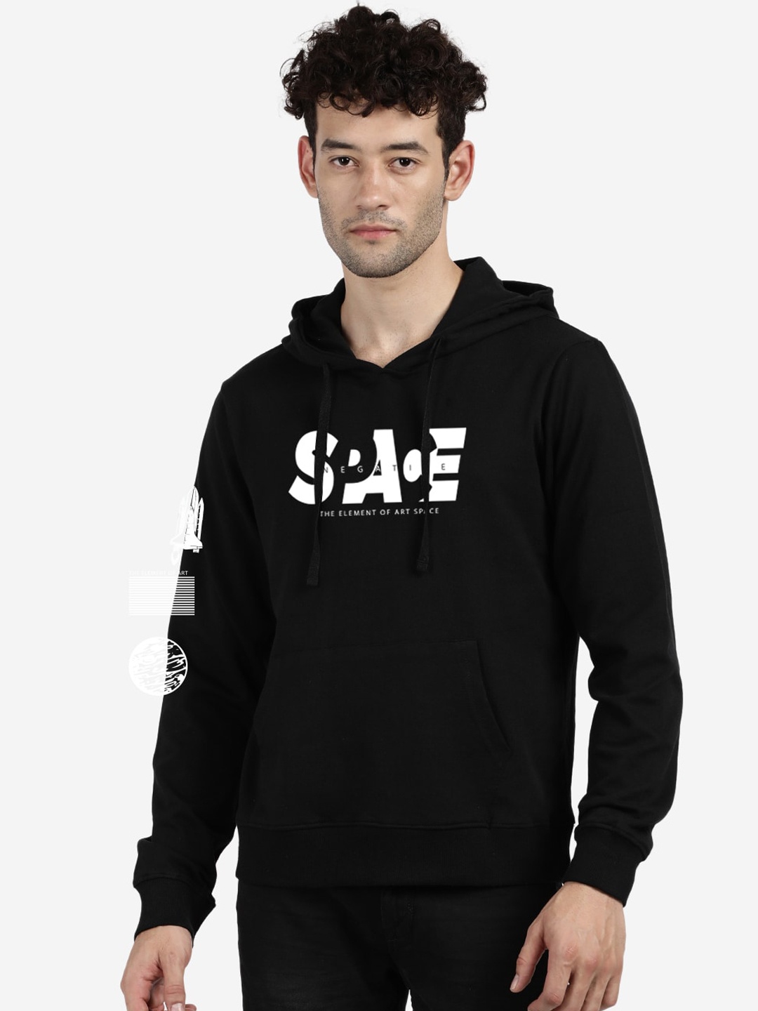 

MASH UNLIMITED Men Black Hooded Cotton Sweatshirt