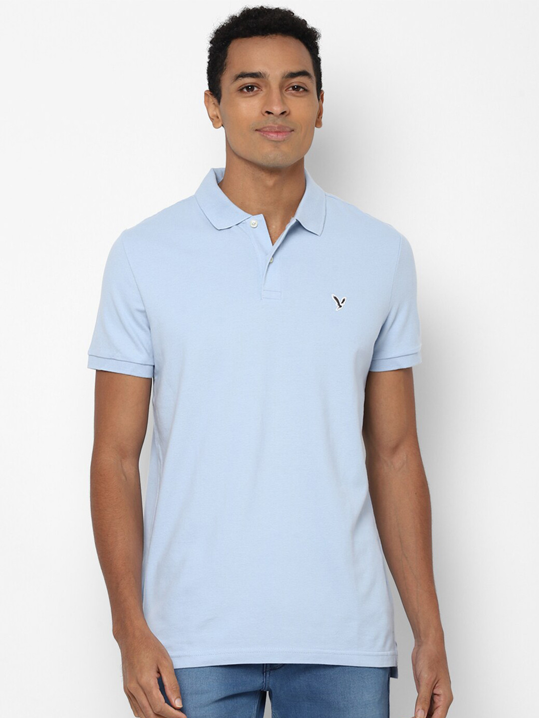 

AMERICAN EAGLE OUTFITTERS Men Blue Polo Collar Slim Fit T-shirt