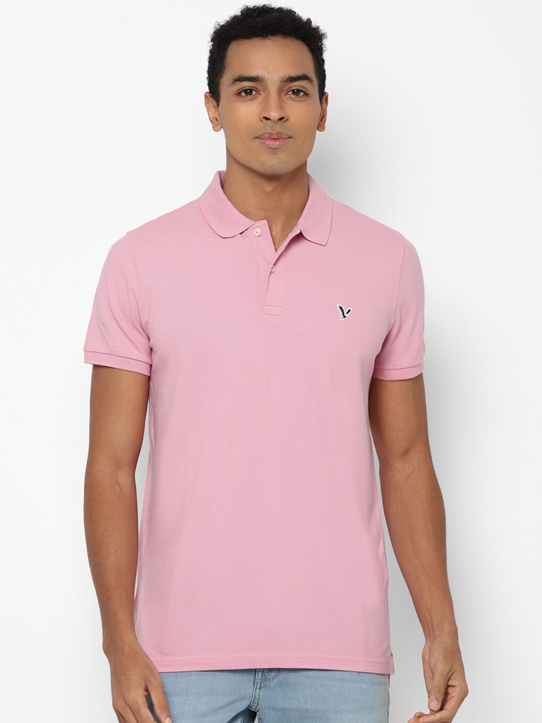 

AMERICAN EAGLE OUTFITTERS Men Pink Polo Collar Slim Fit T-shirt