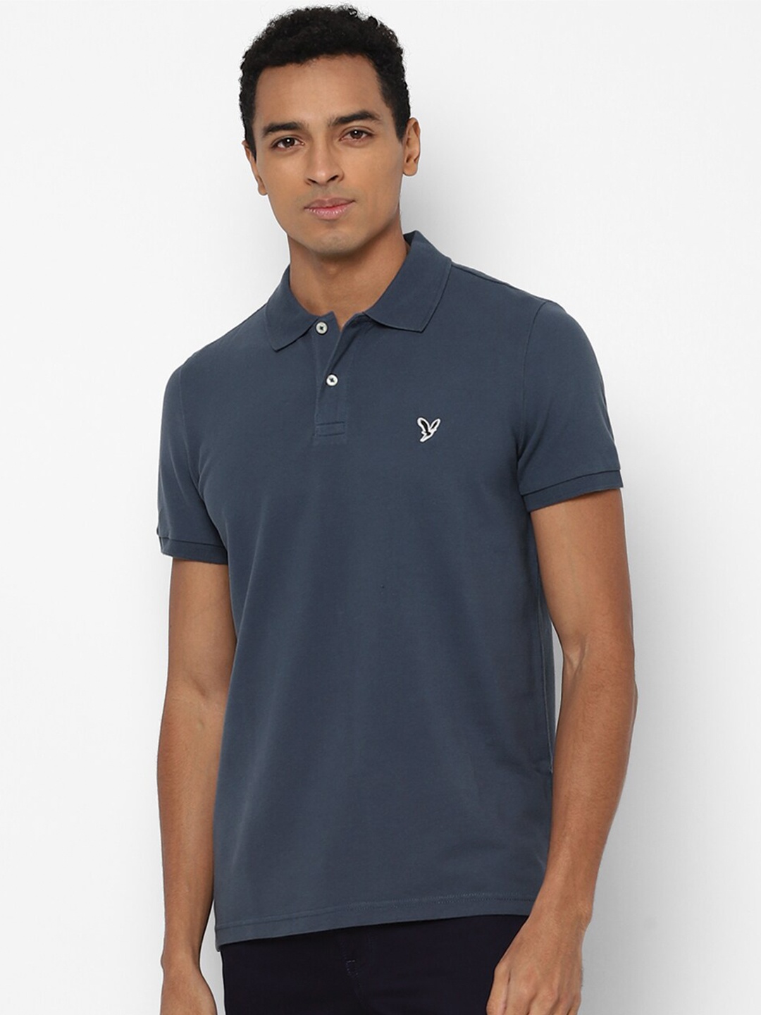 

AMERICAN EAGLE OUTFITTERS Men Navy Blue Polo Collar Slim Fit T-shirt