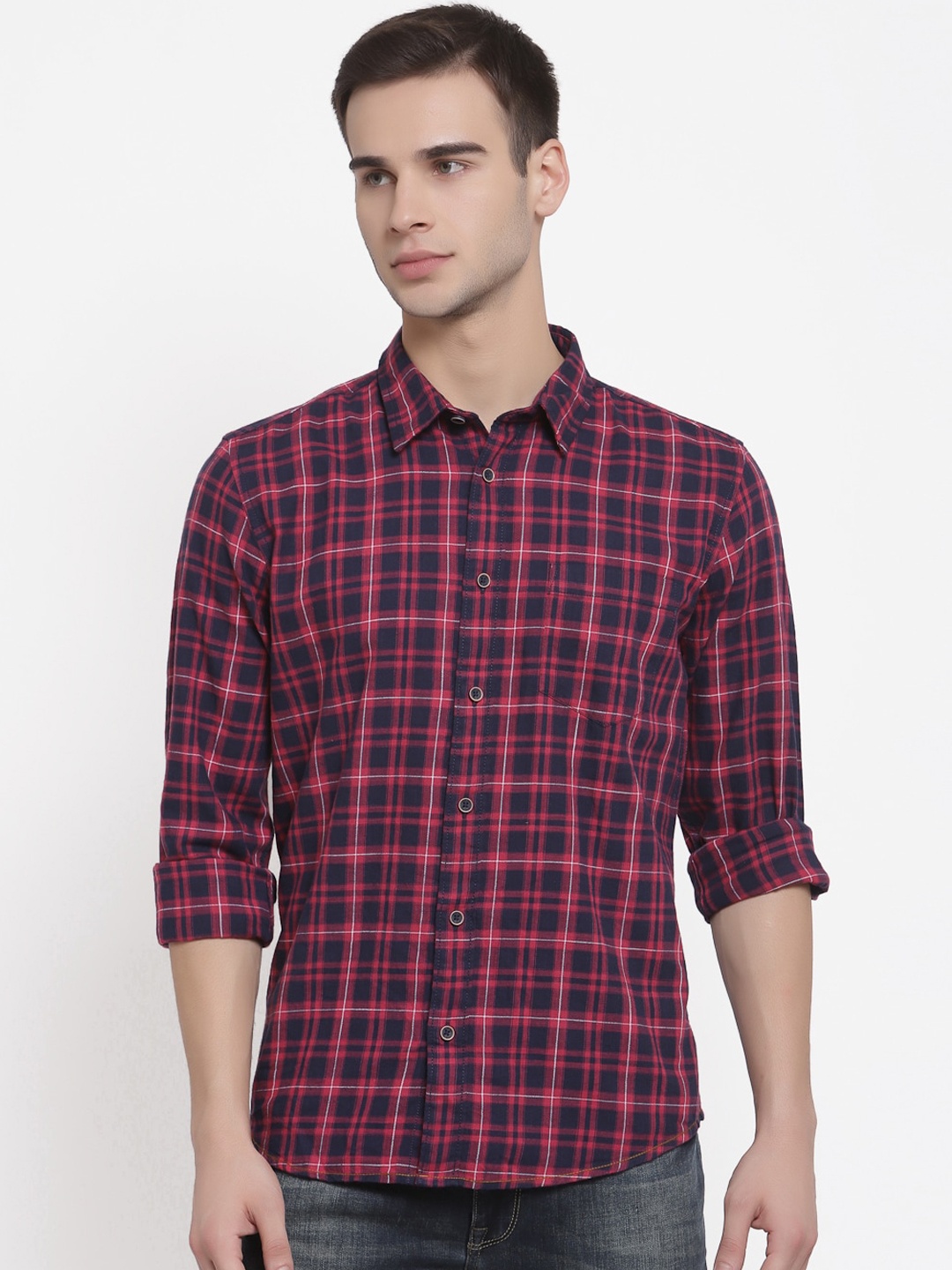 

Pepe Jeans Men Pink & Navy Blue Tartan Checks Opaque Cotton Casual Shirt