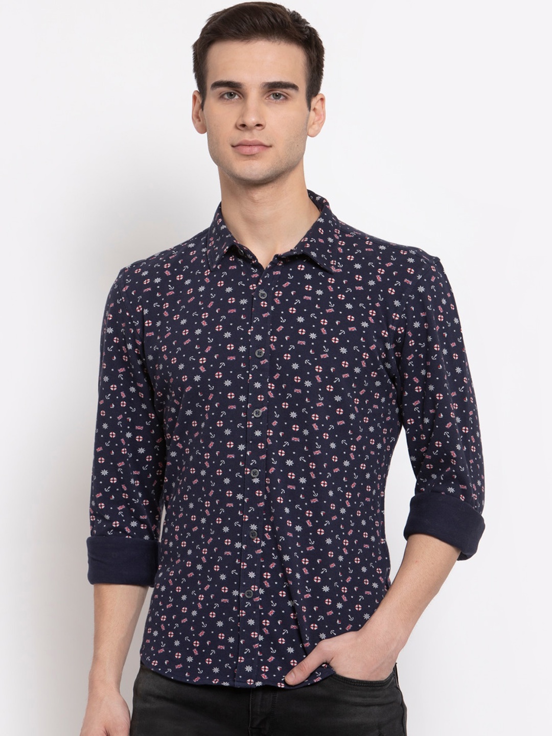 

Pepe Jeans Men Navy Blue Nautical Printed Casual Shirt