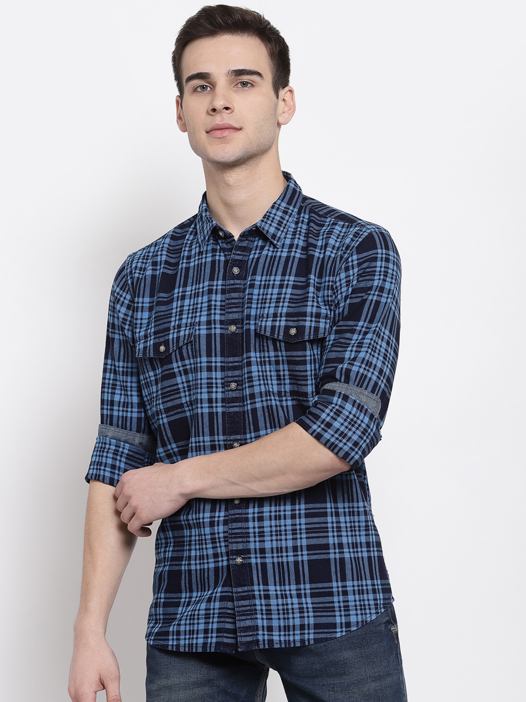

Pepe Jeans Men Blue & Black Tartan Checks Opaque Casual Shirt