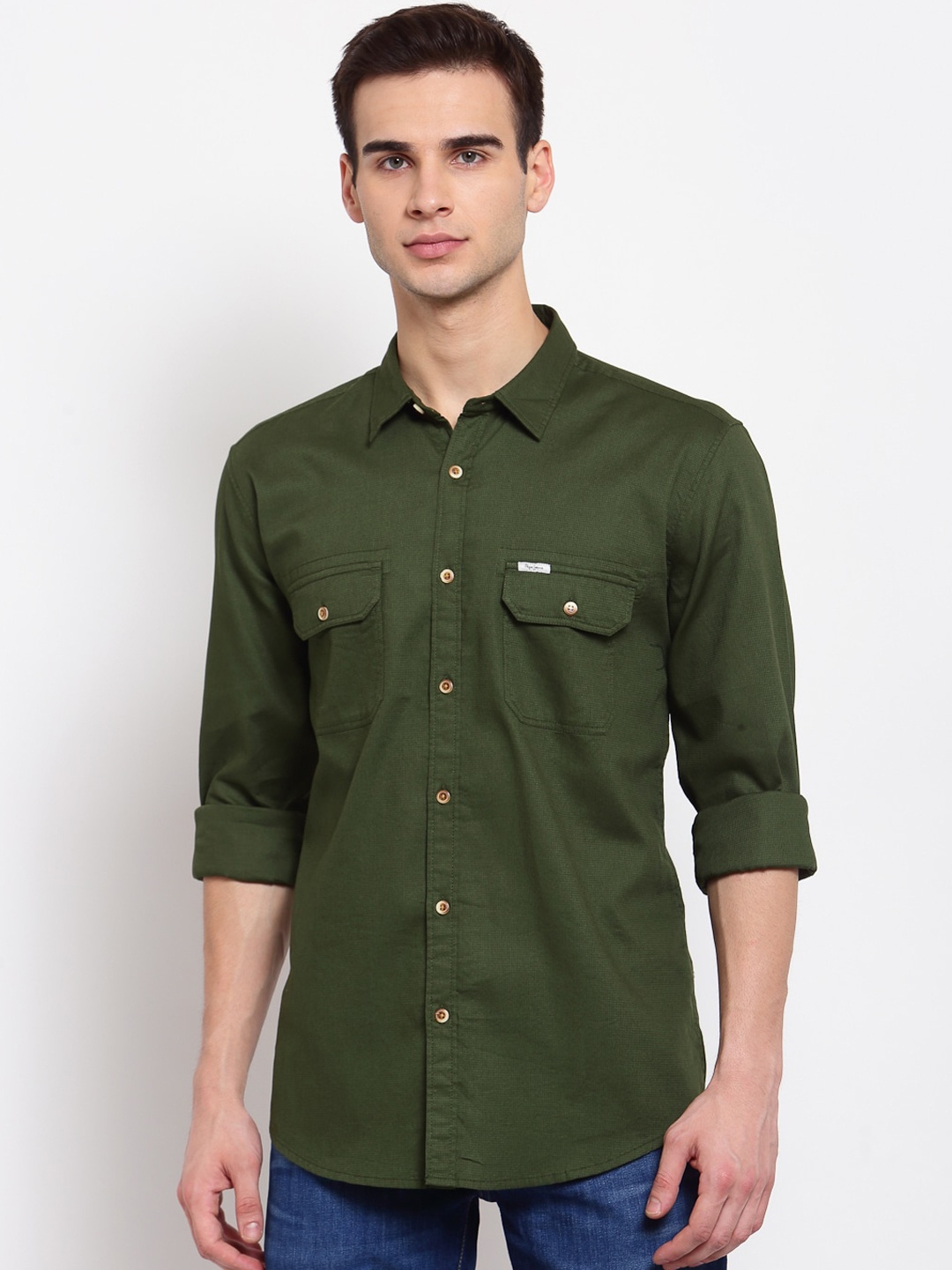 

Pepe Jeans Men Olive Green Opaque Casual Shirt