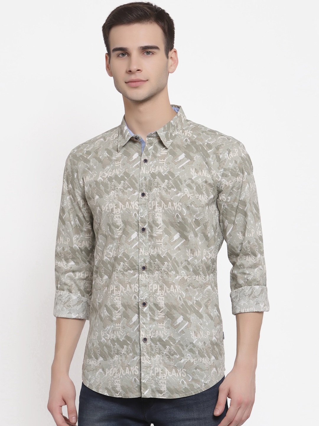 

Pepe Jeans Men Olive Green Opaque Printed Casual Shirt