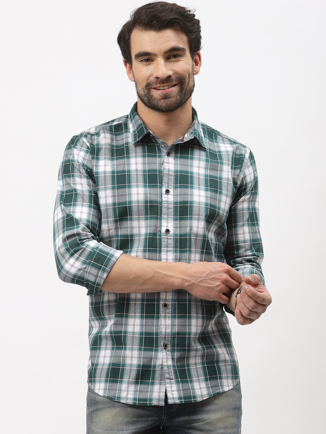 

Pepe Jeans Men Green & White Opaque Checked Casual Shirt