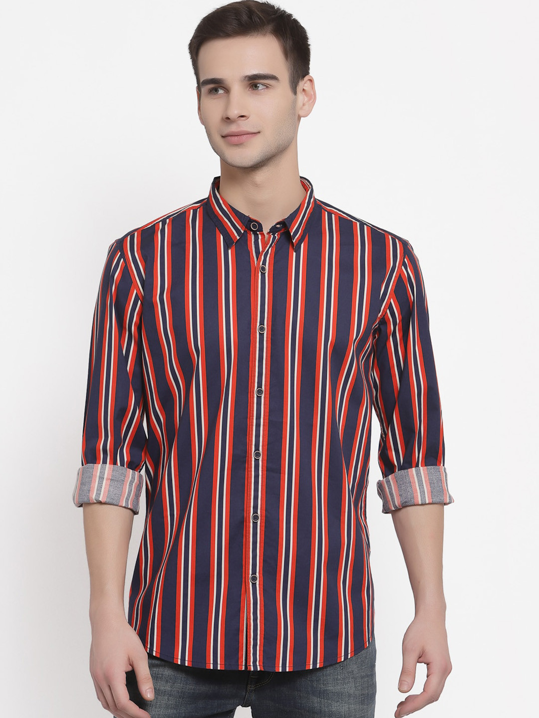 

Pepe Jeans Men Cotton Vertical Striped Casual Shirt, Navy blue