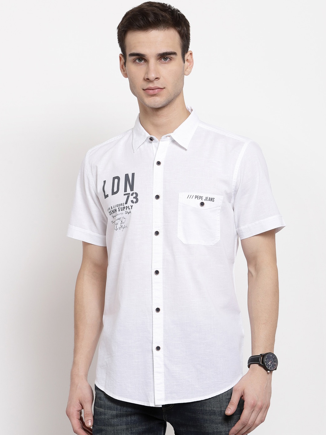

Pepe Jeans Men White Opaque Printed Casual Shirt