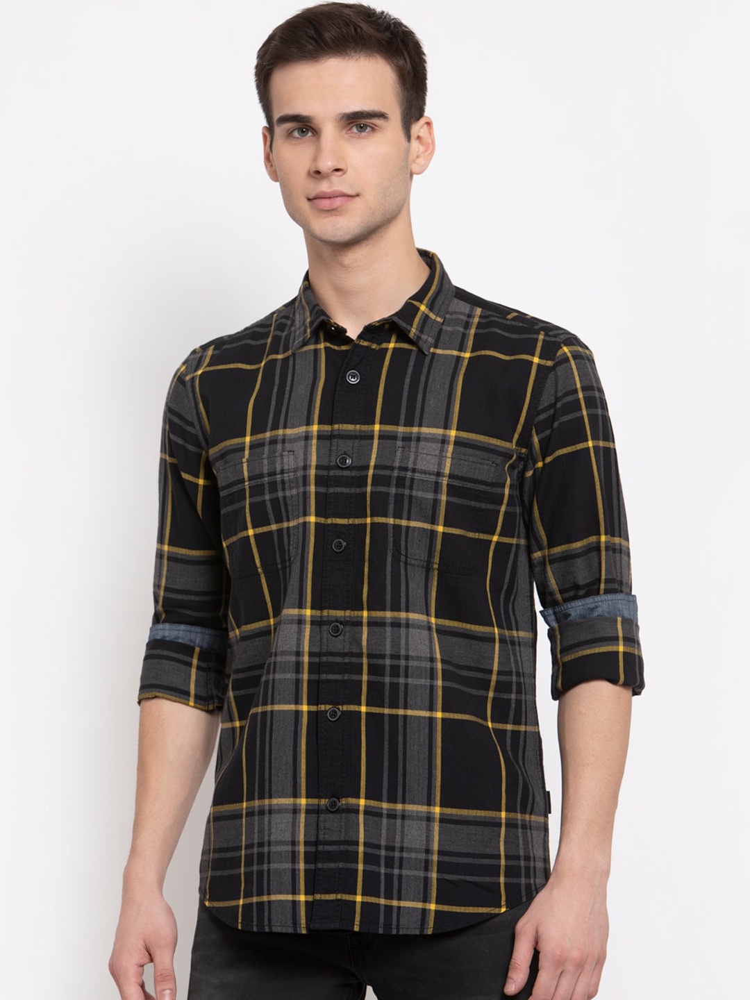 

Pepe Jeans Men Black & Grey Tartan Checks Opaque Cotton Casual Shirt