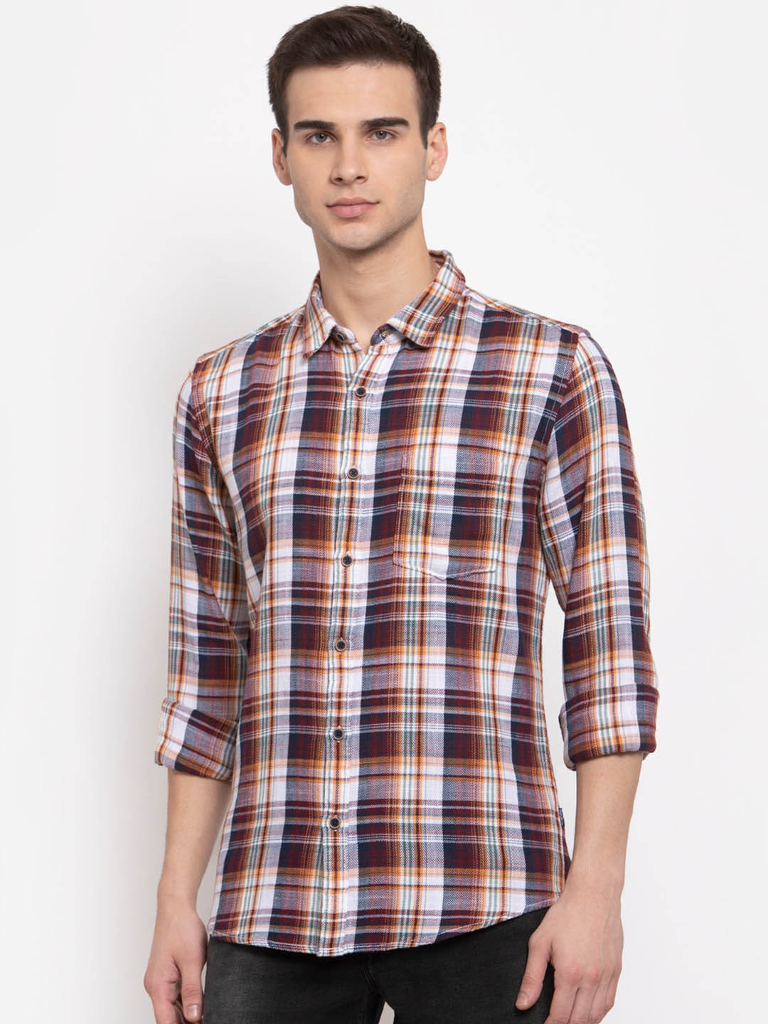 

Pepe Jeans Men Red & White Opaque Checked Casual Shirt
