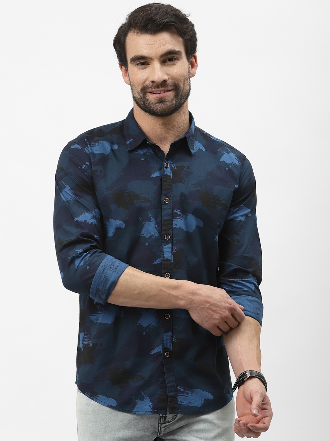 

Pepe Jeans Men Cotton Navy Blue Camouflage Printed Casual Shirt