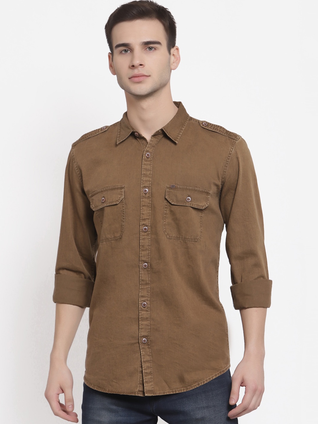 

Pepe Jeans Men Khaki Solid Opaque Cotton Casual Shirt