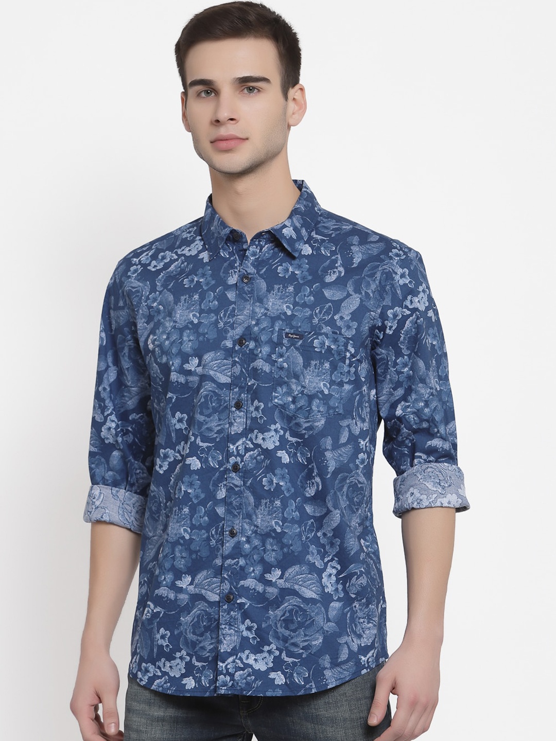 

Pepe Jeans Men Blue Floral Opaque Printed Casual Shirt