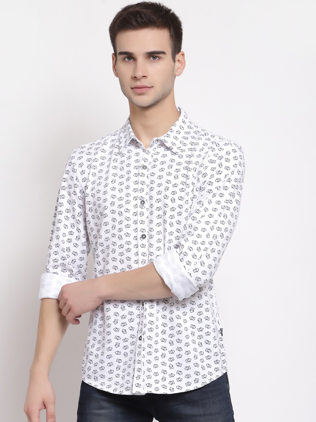 

Pepe Jeans Men White Opaque Printed Cotton Casual Shirt