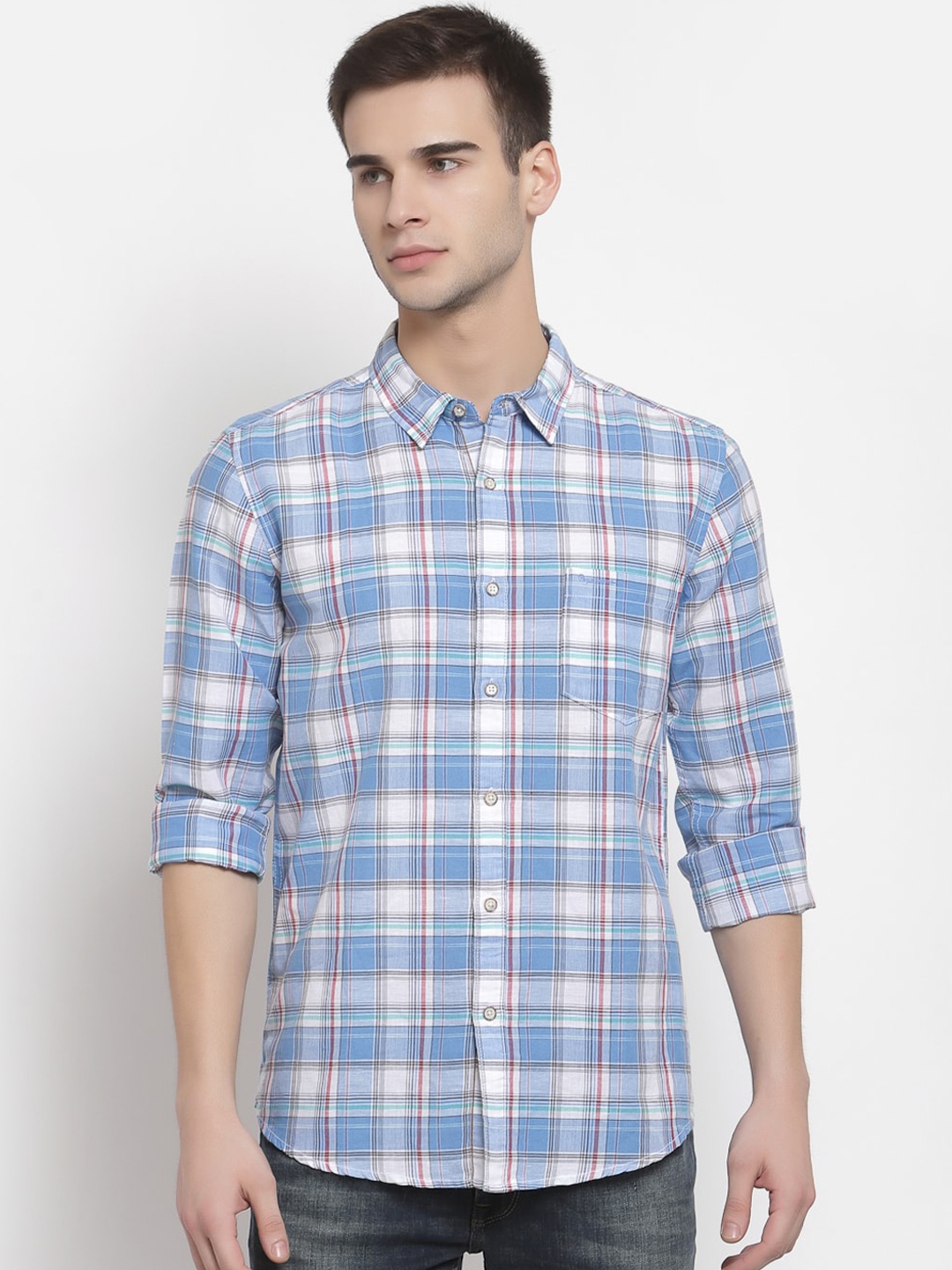 

Pepe Jeans Men Blue Tartan Checks Opaque Cotton Casual Shirt