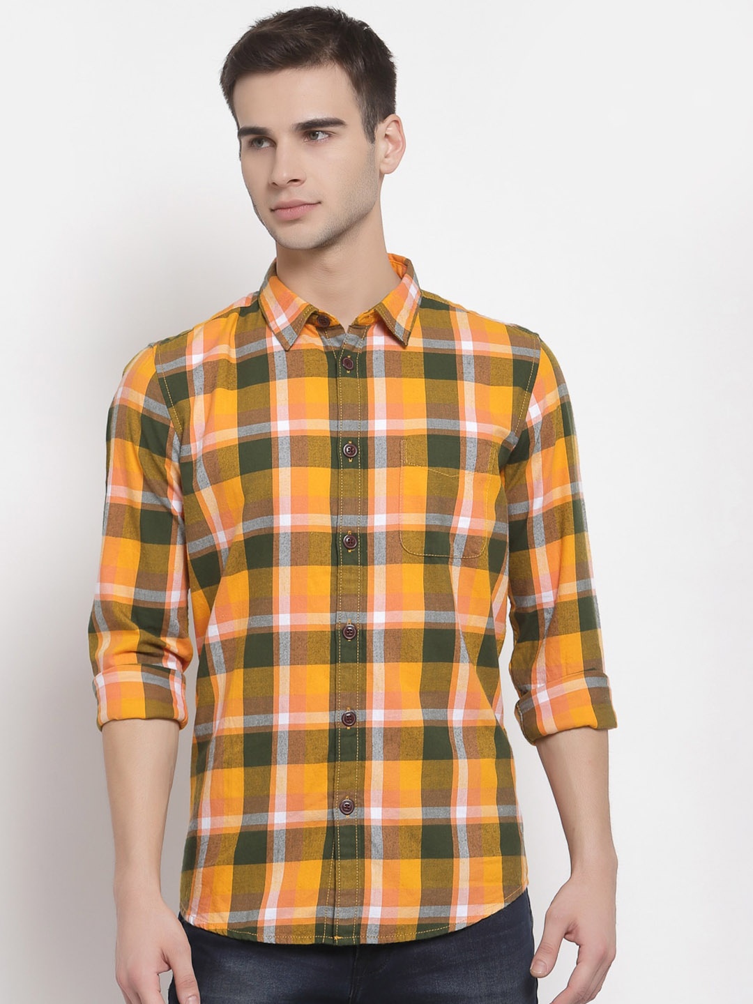 

Pepe Jeans Men Yellow Tartan Checks Opaque Checked Casual Shirt