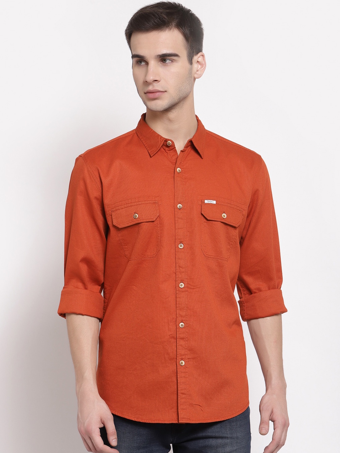 

Pepe Jeans Men Rust Red Opaque Cotton Casual Shirt