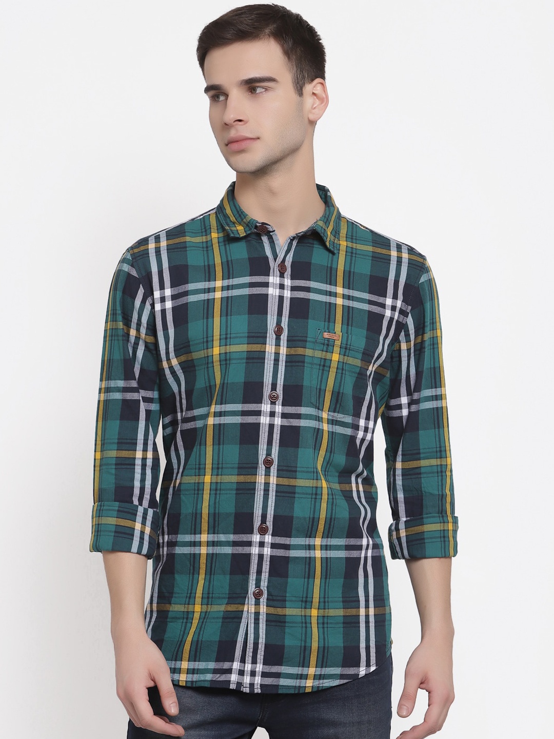 

Pepe Jeans Men Green Tartan Checks Opaque Checked Casual Shirt