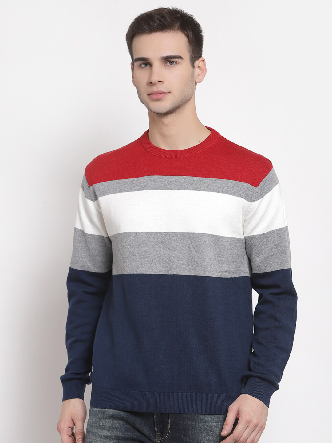 

Pepe Jeans Men Blue & Red Striped Cotton Sweater Vest