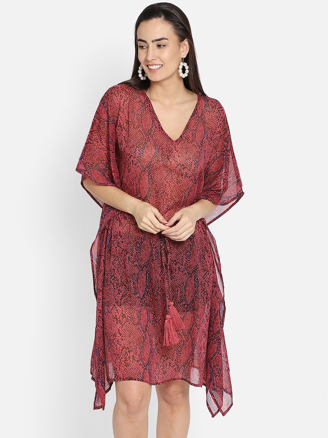 

Aditi Wasan Red Snake Skin Chiffon Kaftan Dress