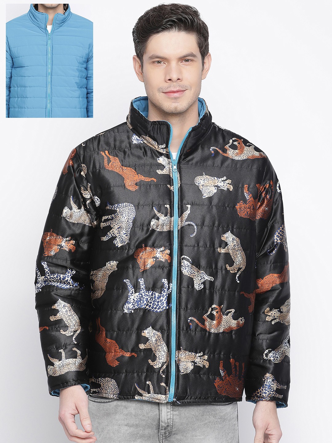 

Oxolloxo Men Black & Blue Reversible Padded Jacket