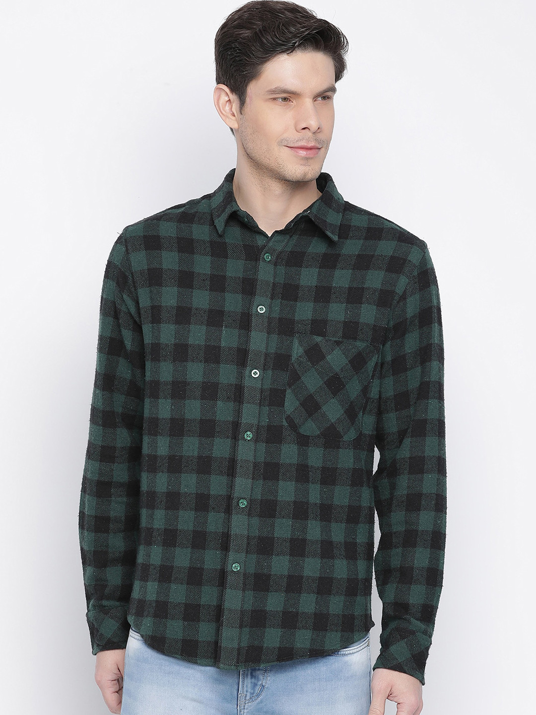 

Oxolloxo Men Green Buffalo Checks Opaque Checked Casual Shirt