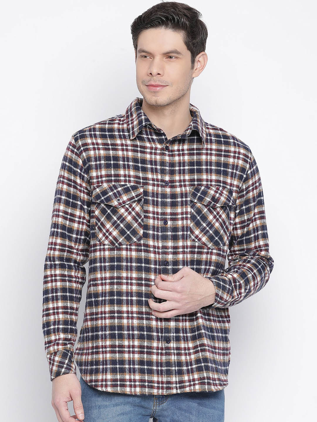 

Oxolloxo Men Blue Tartan Checks Opaque Checked Casual Shirt