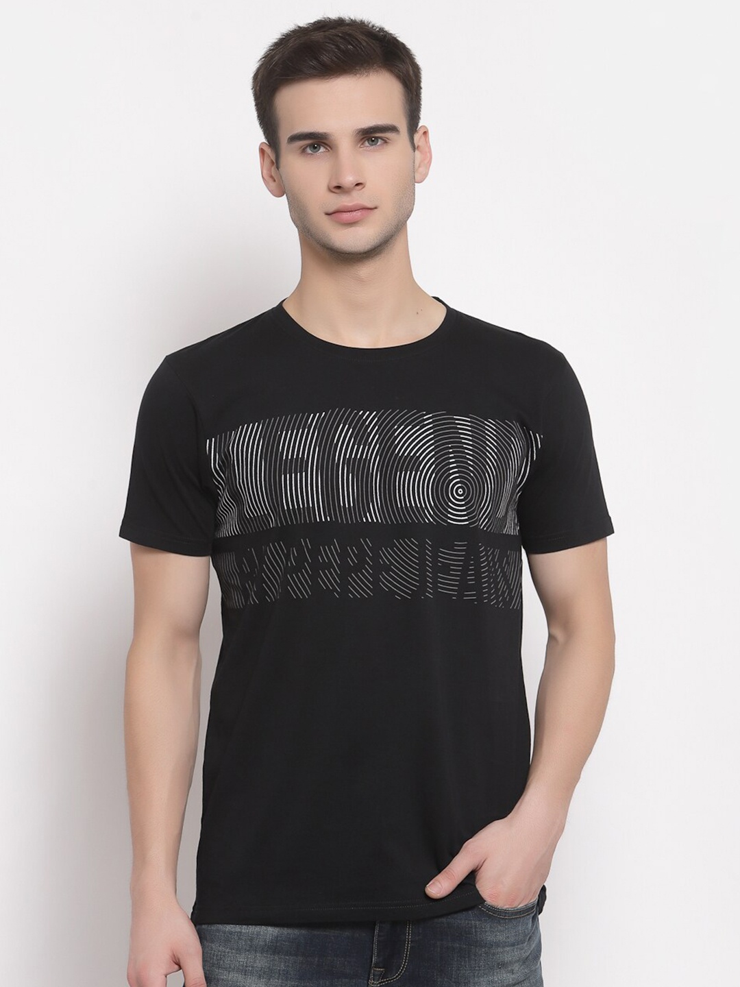 

Pepe Jeans Men Black Brand Logo Printed Cotton T-shirt