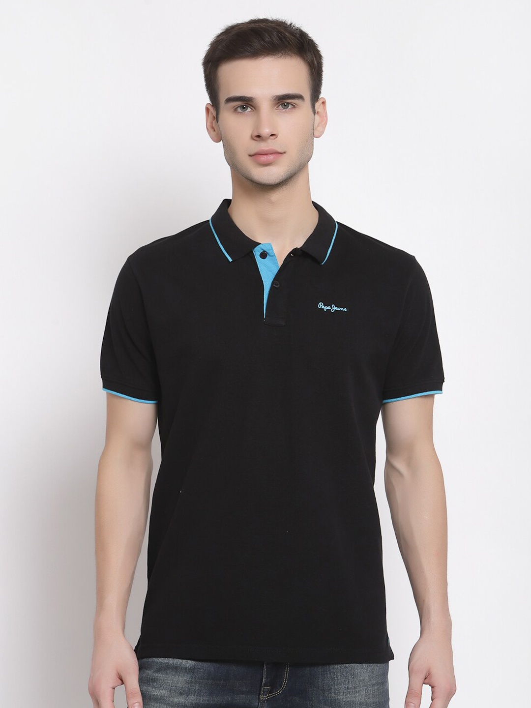 

Pepe Jeans Men Black Polo Collar T-shirt