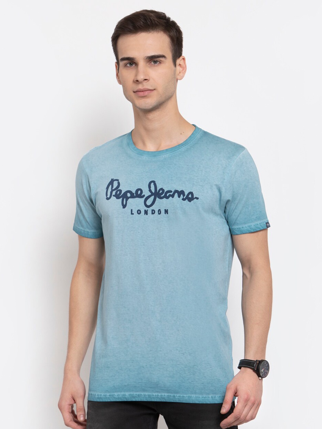 

Pepe Jeans Men Blue Brand Logo T-shirt
