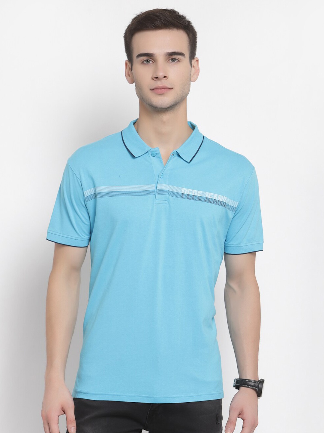 

Pepe Jeans Men Blue Polo Collar T-shirt
