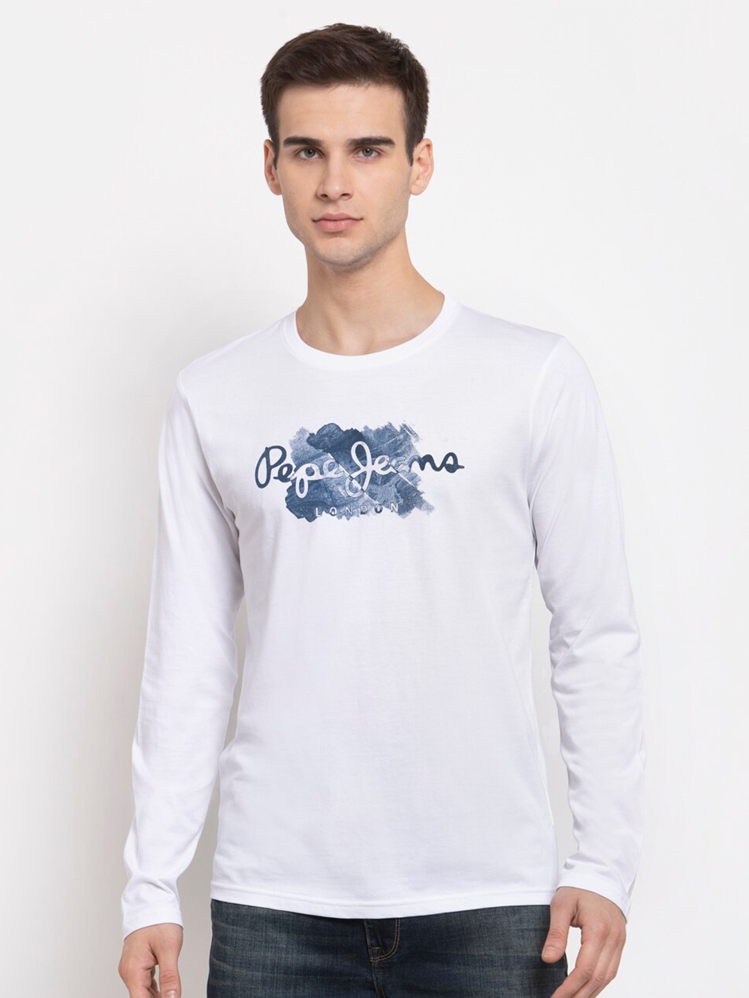 

Pepe Jeans Men White Brand Logo Printed T-shirt