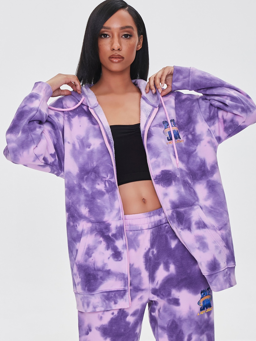

FOREVER 21 Women Purple Tie & Dye Longline Tailored Jacket