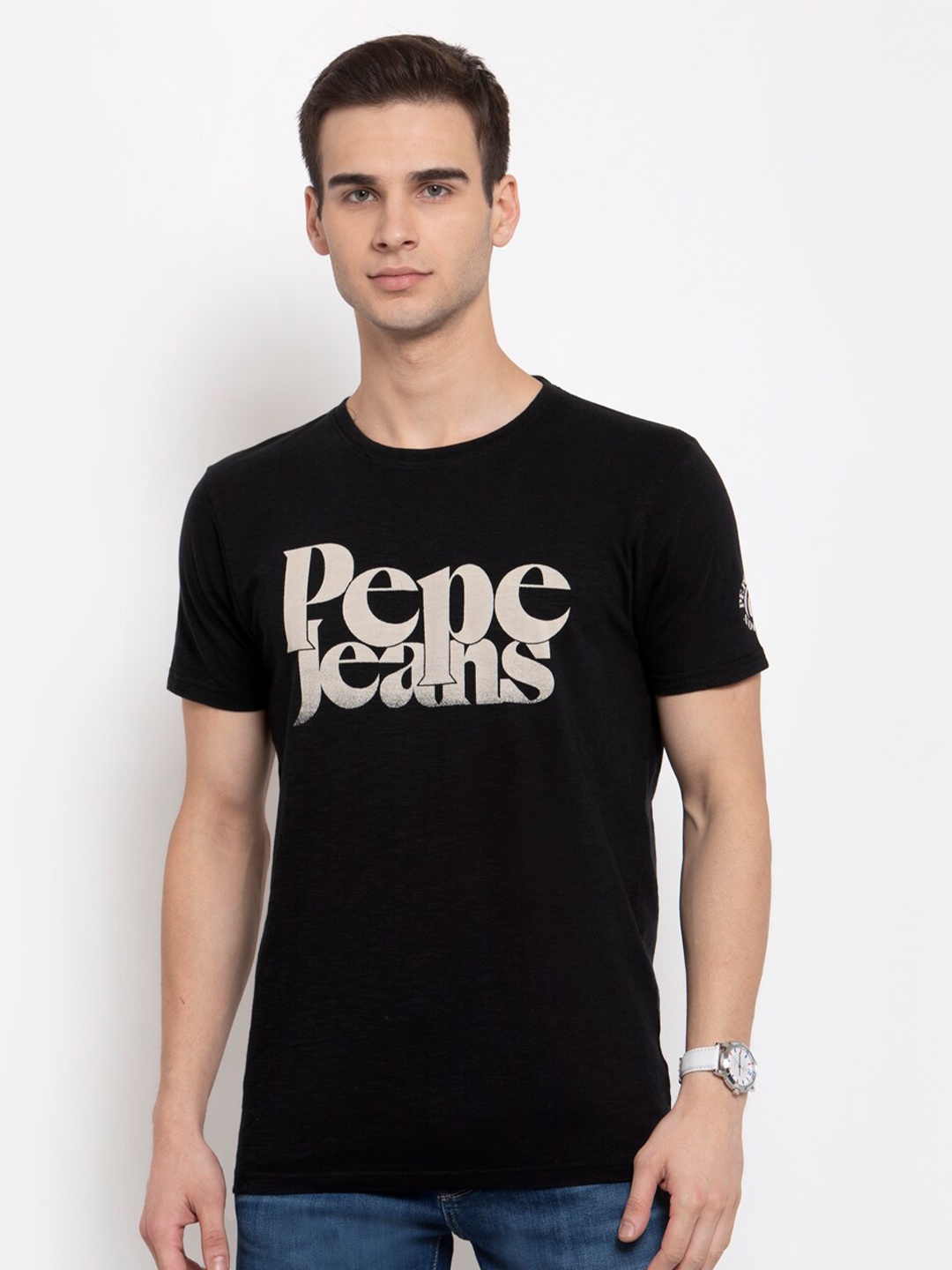 

Pepe Jeans Men Black Typography Printed Pockets T-shirt