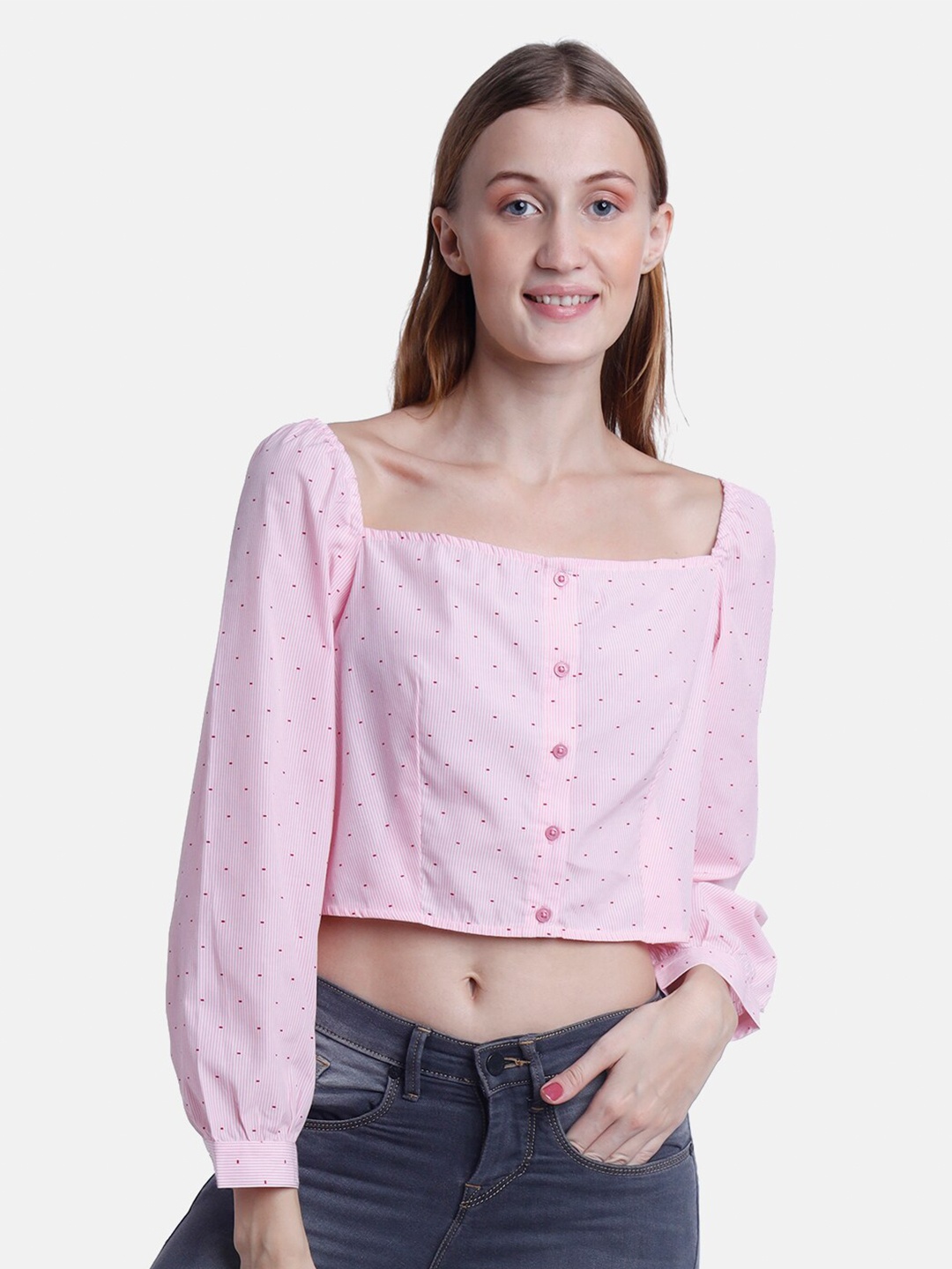 

IX IMPRESSION Pink Striped Regular Crop Top