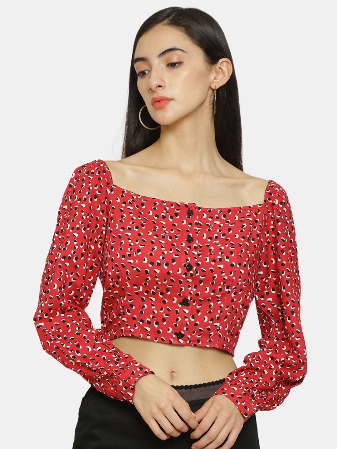 

IX IMPRESSION Maroon Floral Regular Crop Top