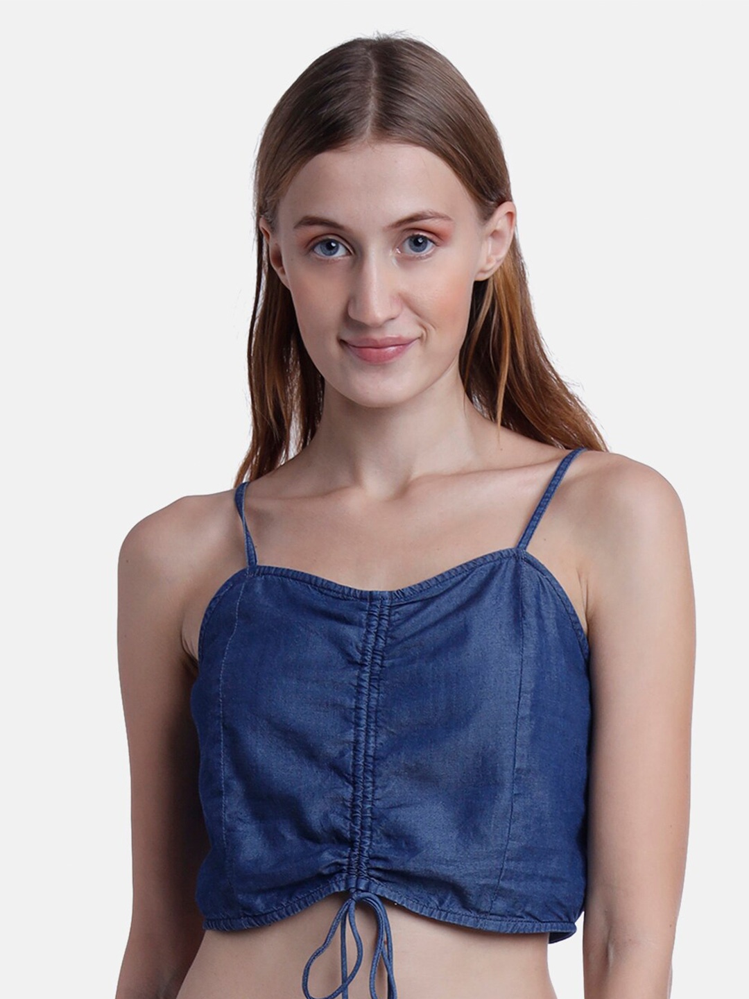 

IX IMPRESSION Navy Blue Denim Pure Cotton Crop Top