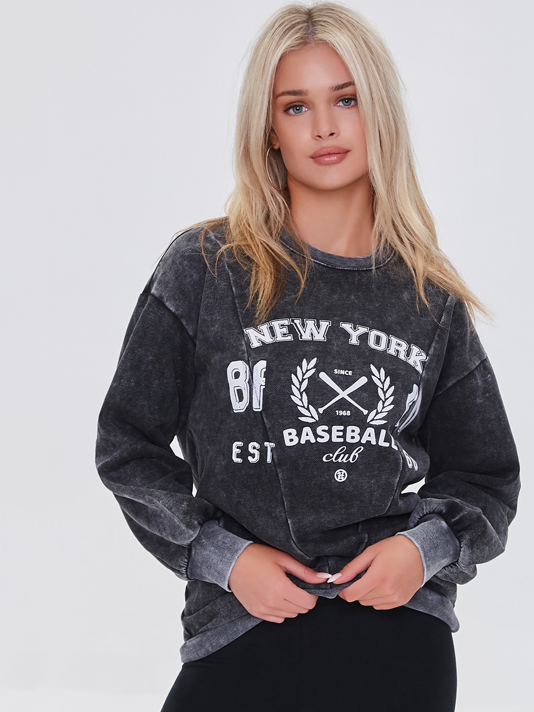 

FOREVER 21 Women Grey Printed Sweatshirt