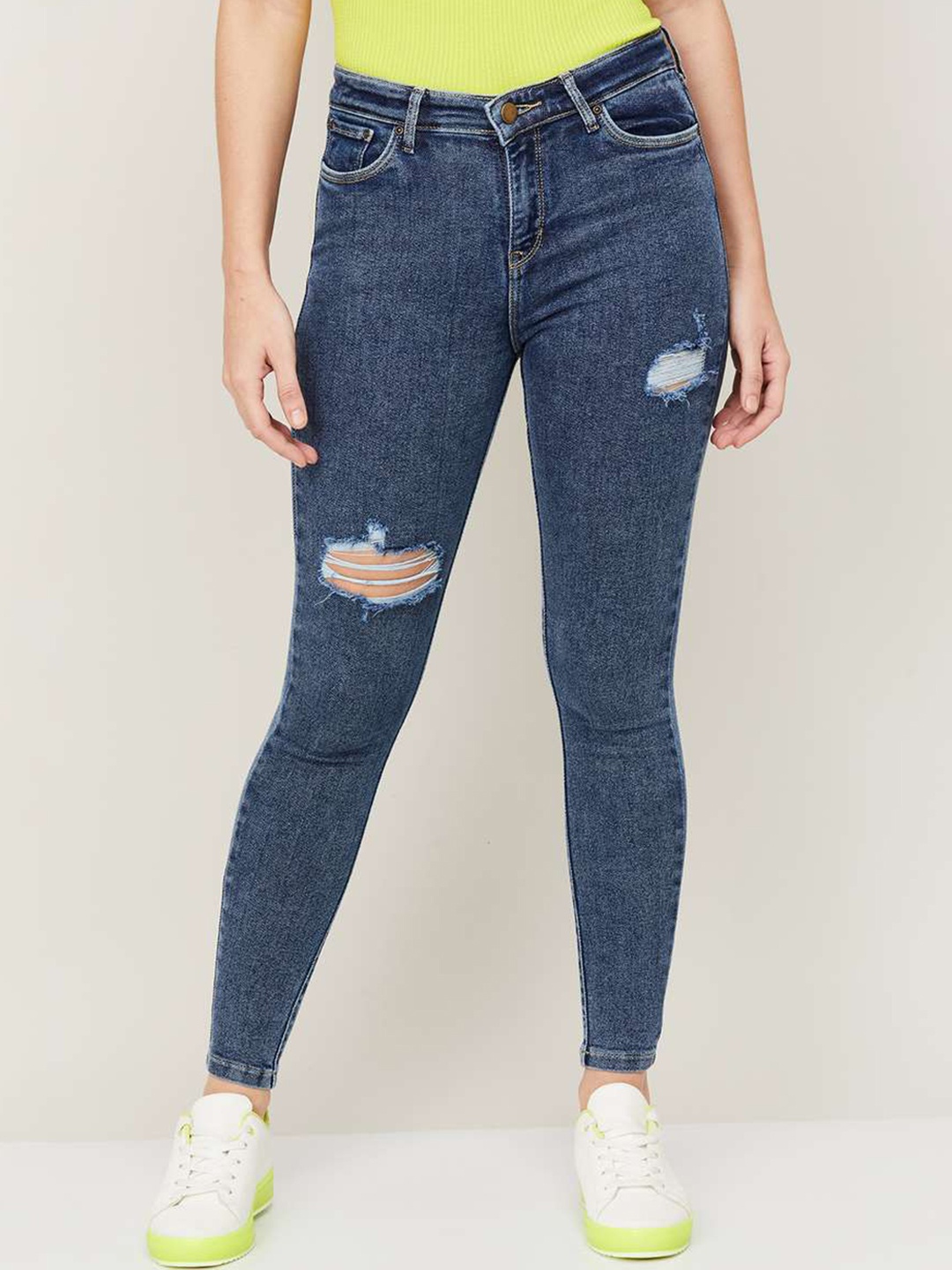 

Xpose Women Blue Skinny Fit High-Rise Low Distress Stretchable Jeans