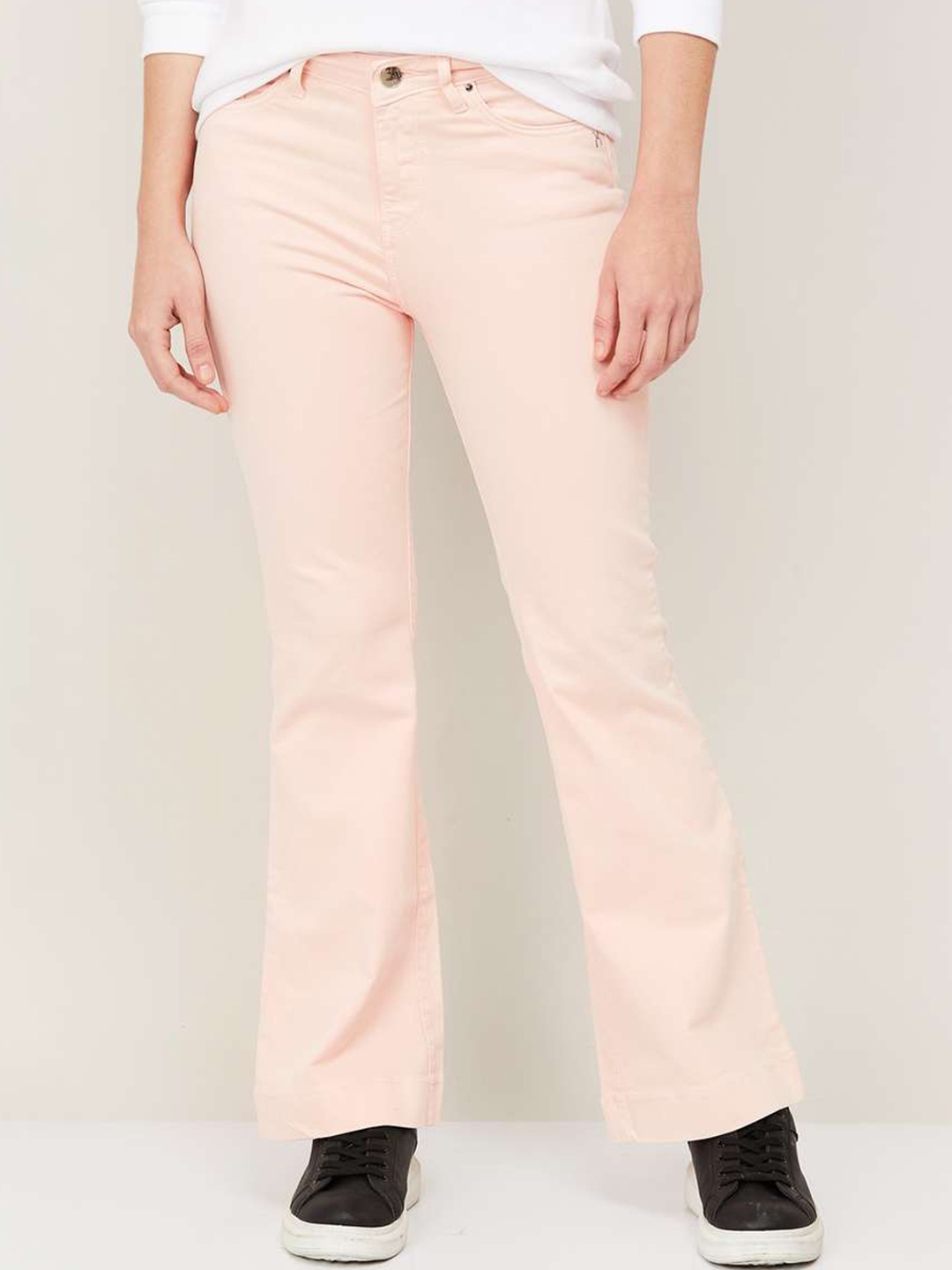 

Xpose Women Peach-Coloured Flared High-Rise Stretchable Jeans