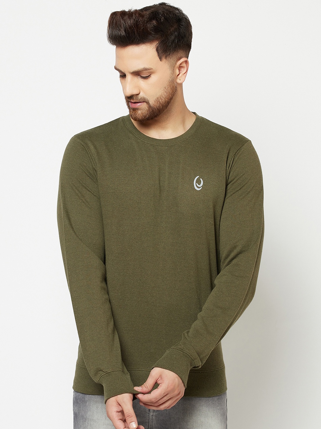 

ELEGANCE Men Olive Green Sweatshirt