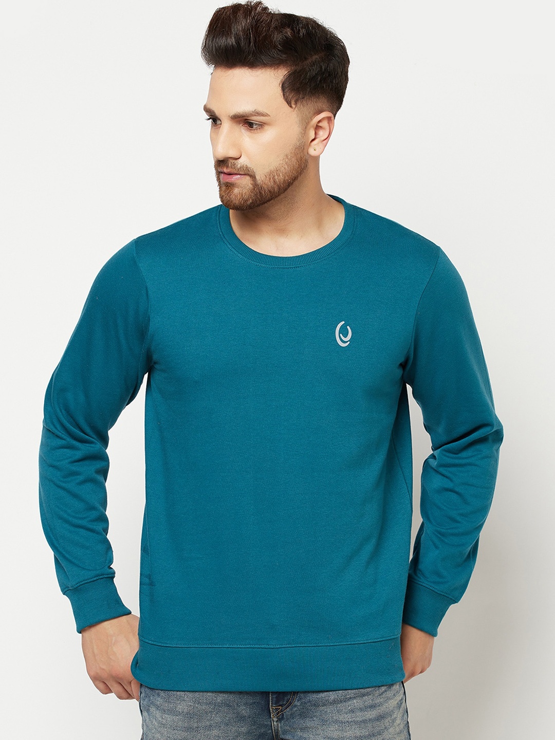 

ELEGANCE Men Teal Blue Sweatshirt